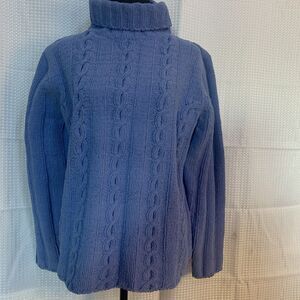 Claudia Womens Size XL Sweater Blue‎ Cable Knit Turtleneck Long Sleeves